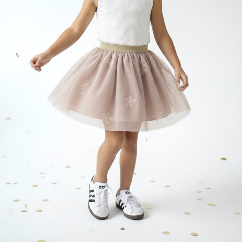 Falda tutú niña color champagne con forro – Angela Kids