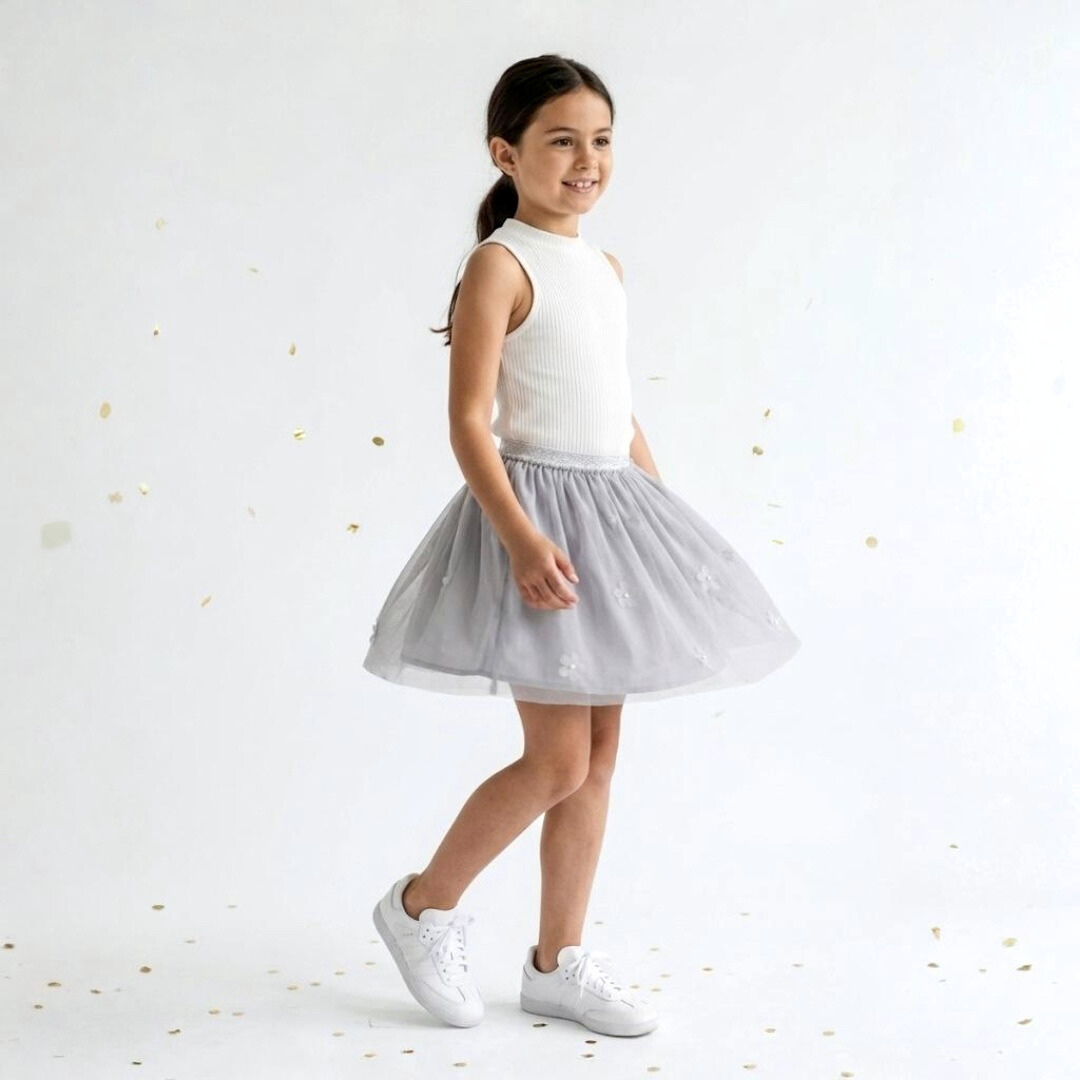 Falda tutú niña gris plata forro algodón interior – Angela Kids Perú