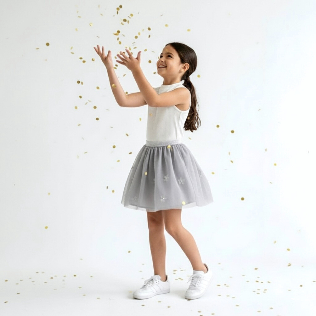Falda tutú niña gris plata forro algodón interior – Angela Kids Perú