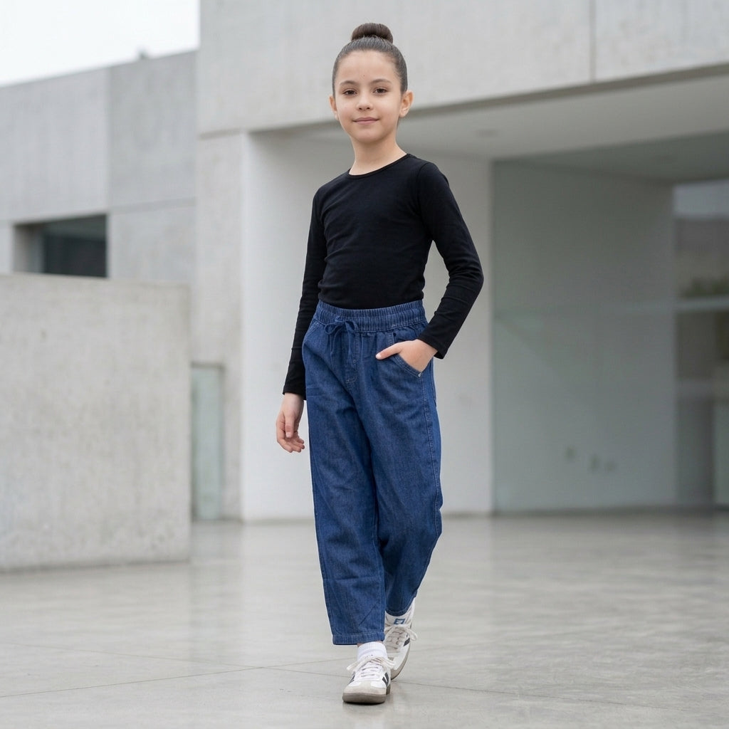 Pantalón Jean Chambray Cintura Elástica para Niña