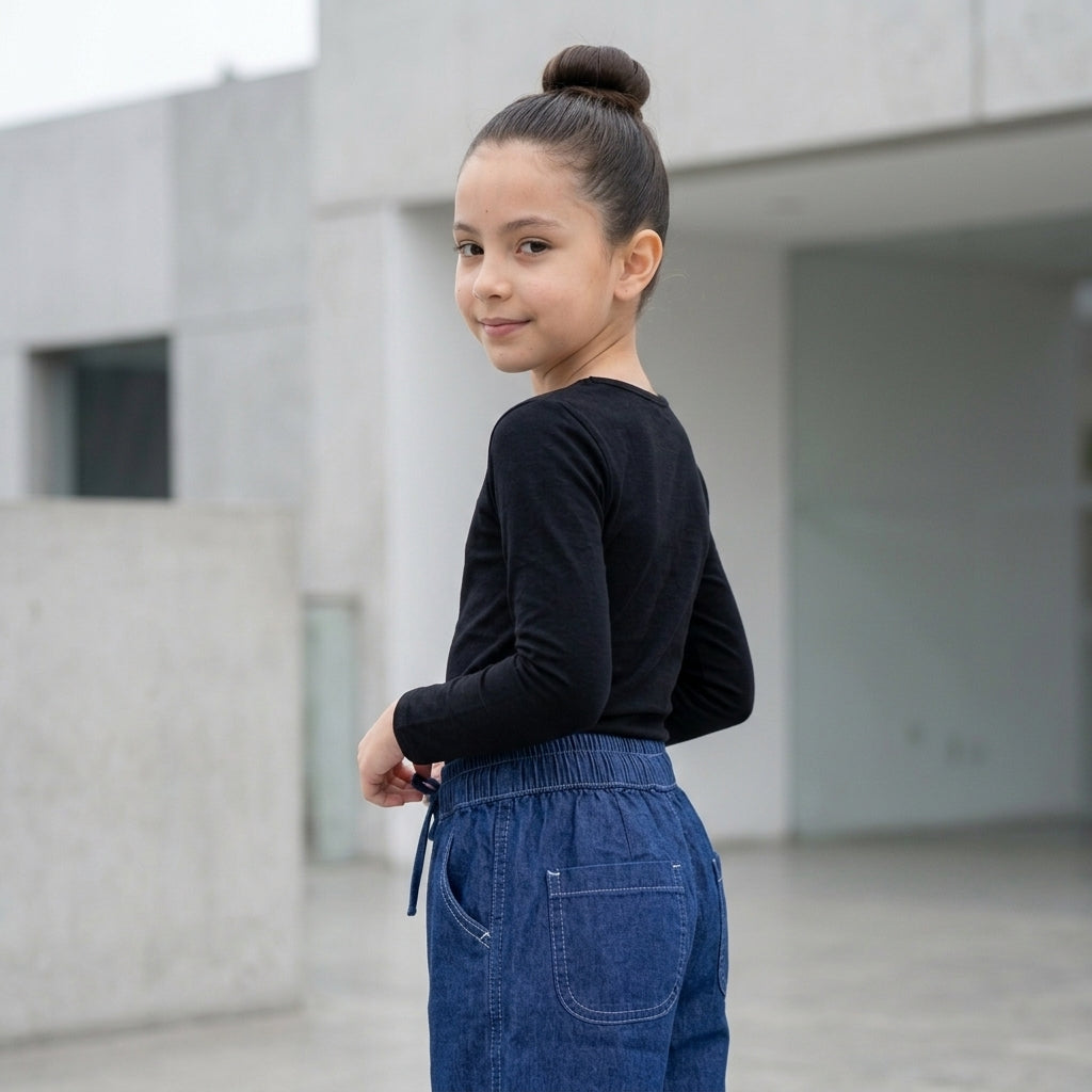 Pantalón Jean Chambray Cintura Elástica para Niña