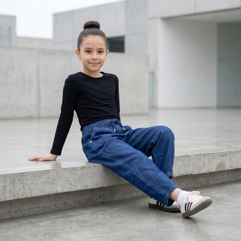 Pantalón Jean Chambray Cintura Elástica para Niña