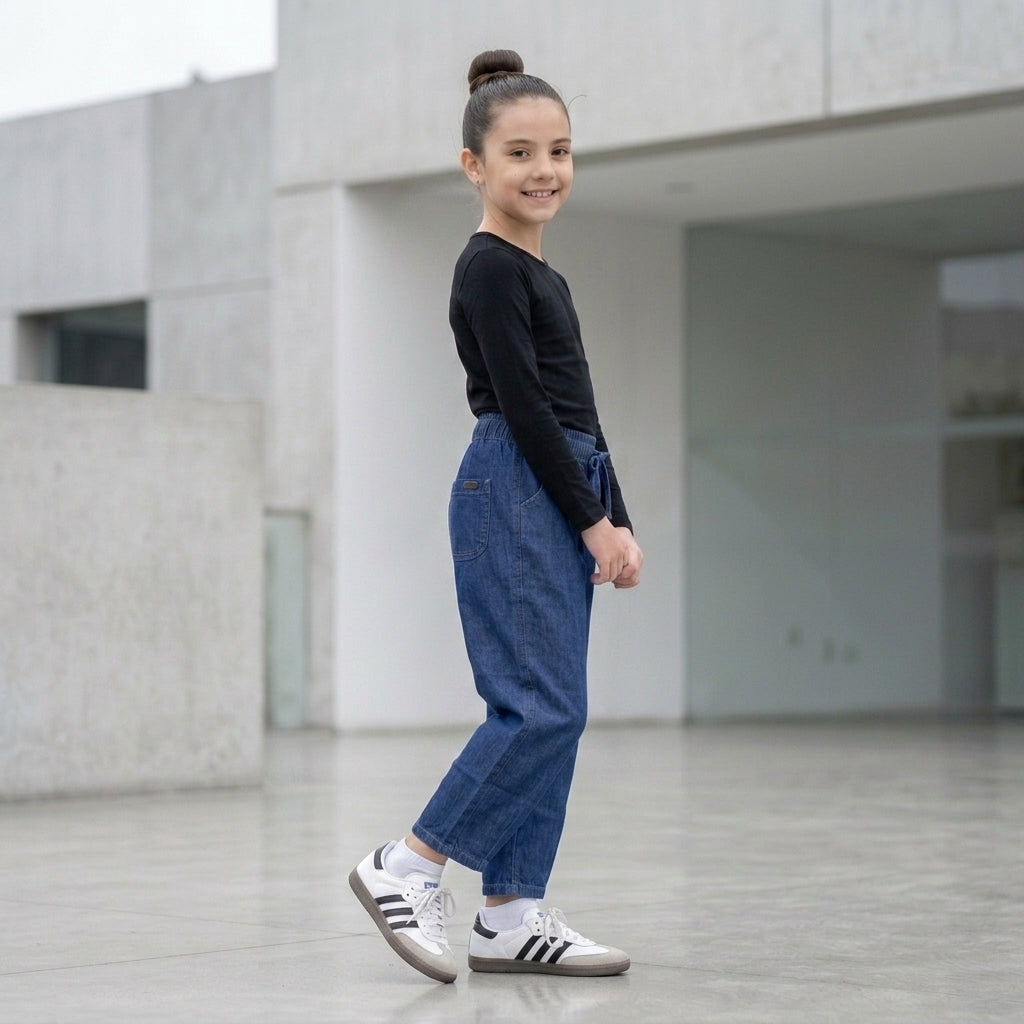 Pantalón Jean Chambray Cintura Elástica para Niña