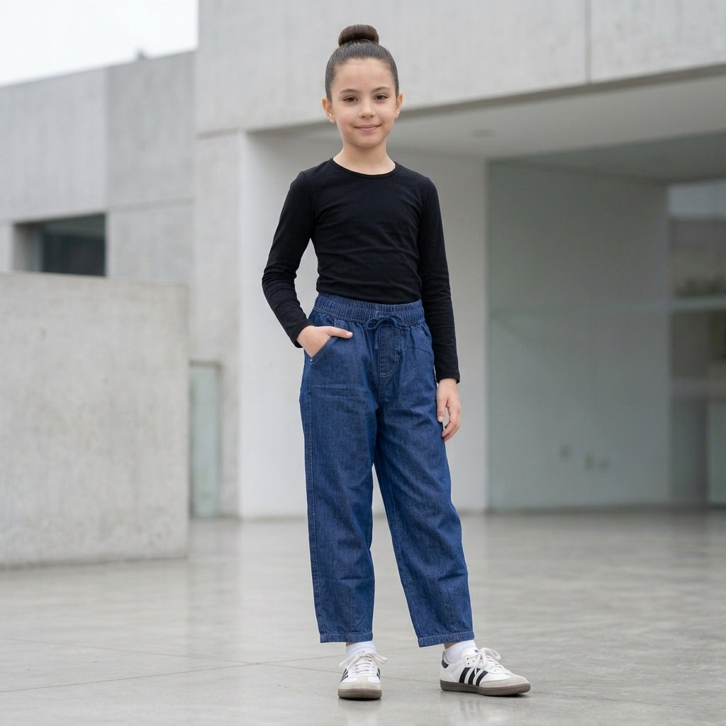 Pantalón Jean Chambray Cintura Elástica para Niña