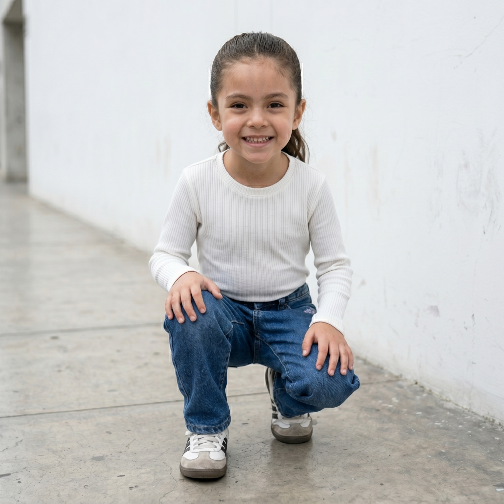 Jean Niña Jean Denim Azul con Bordado de Flores