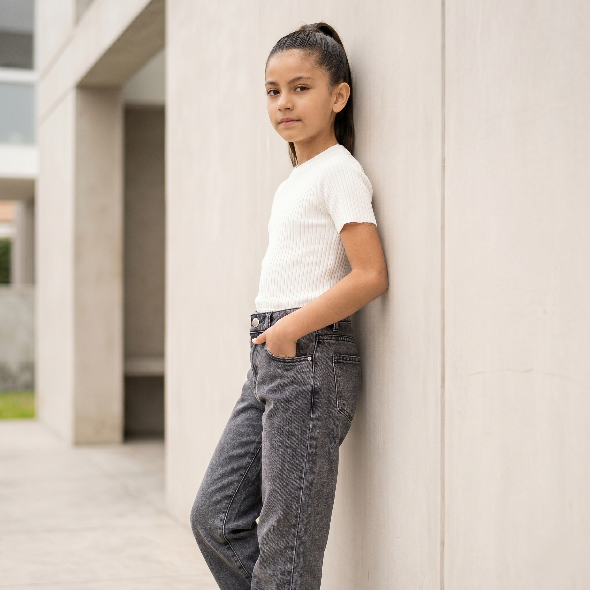 Jean gris ancho niña casual – Angela Kids