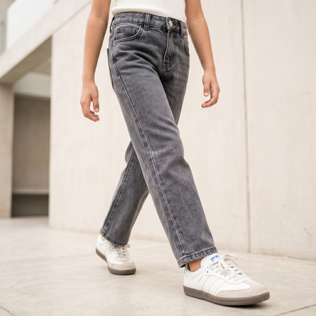 Jean niña gris suelto ropa para niñas Angela Kids Perú