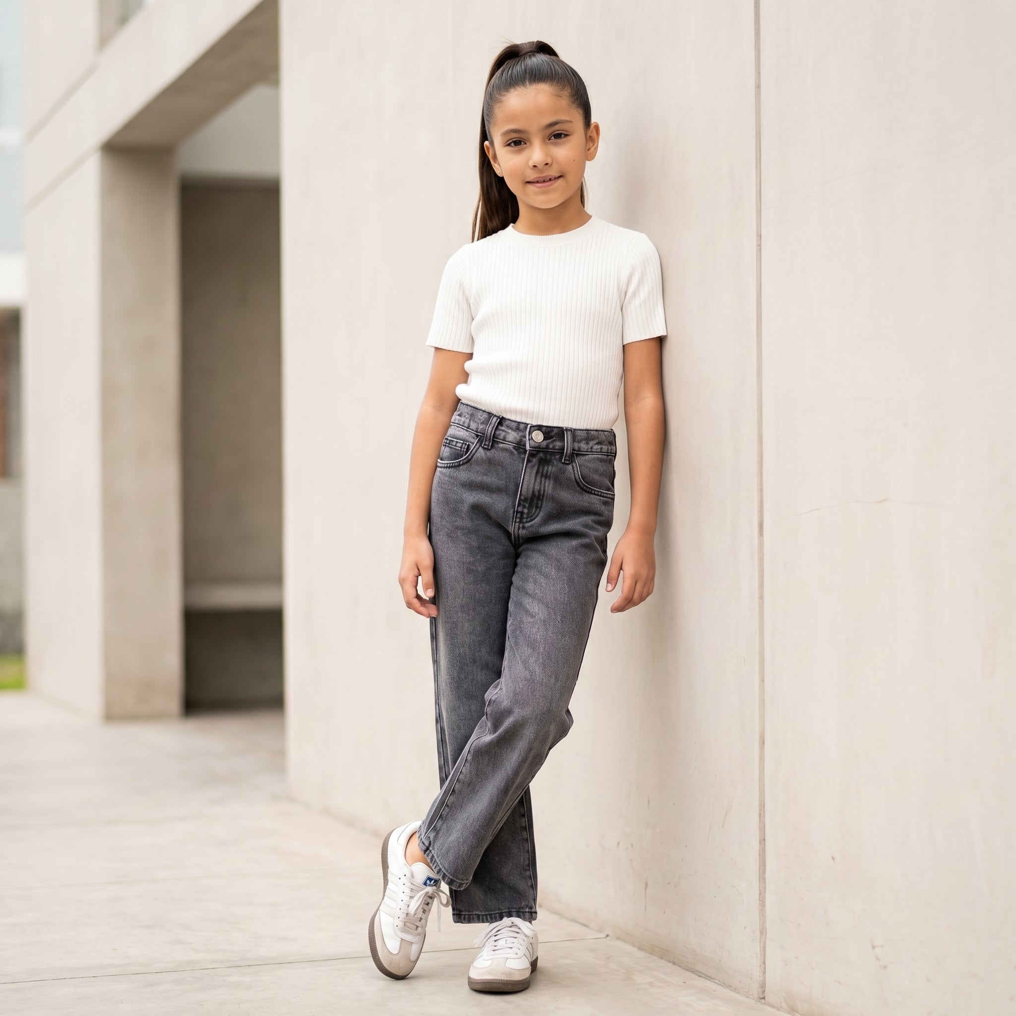 Jean niña suelto gris cintura elasticada – Angela Kids Perú