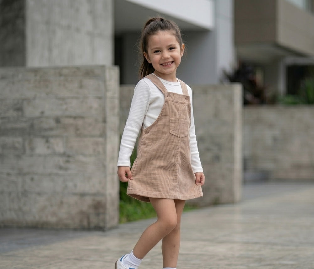 Overall con Falda de Corduroy Beige Niña