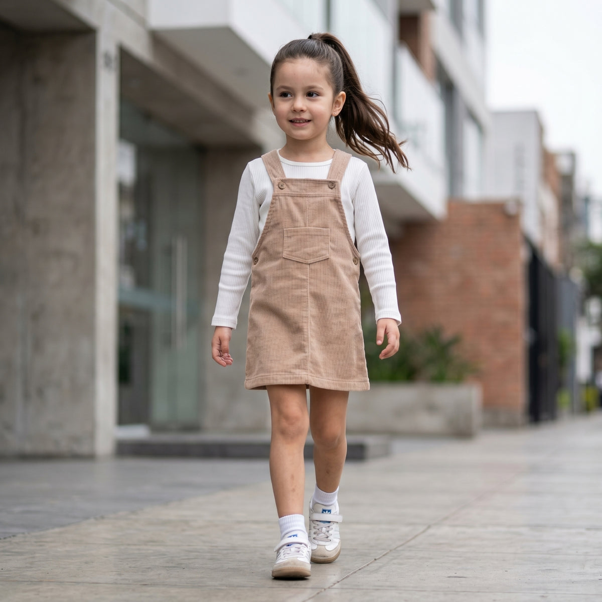 Overall con Falda de Corduroy Beige Niña