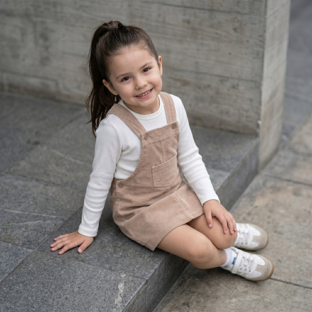 Overall con Falda de Corduroy Beige Niña