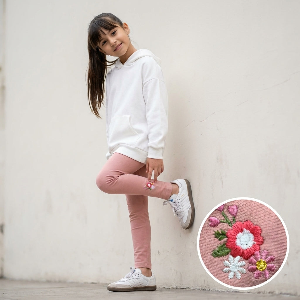 Legging Invierno Palo Rosa con Bordado Florcita