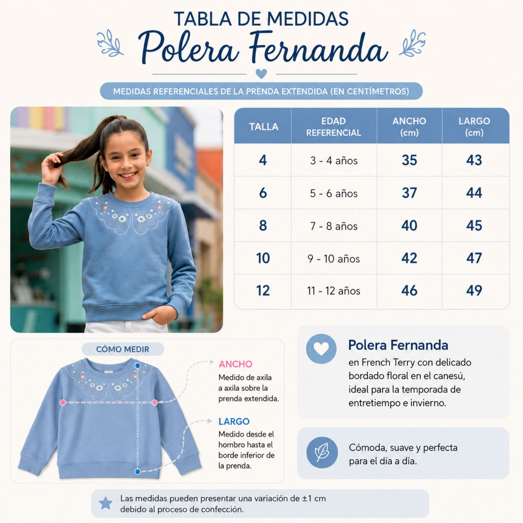 Polera celeste bordada para niña - Angela Kids