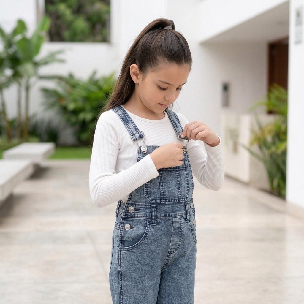 Overol Jardinera Palazo para Niñas - Denim Jean