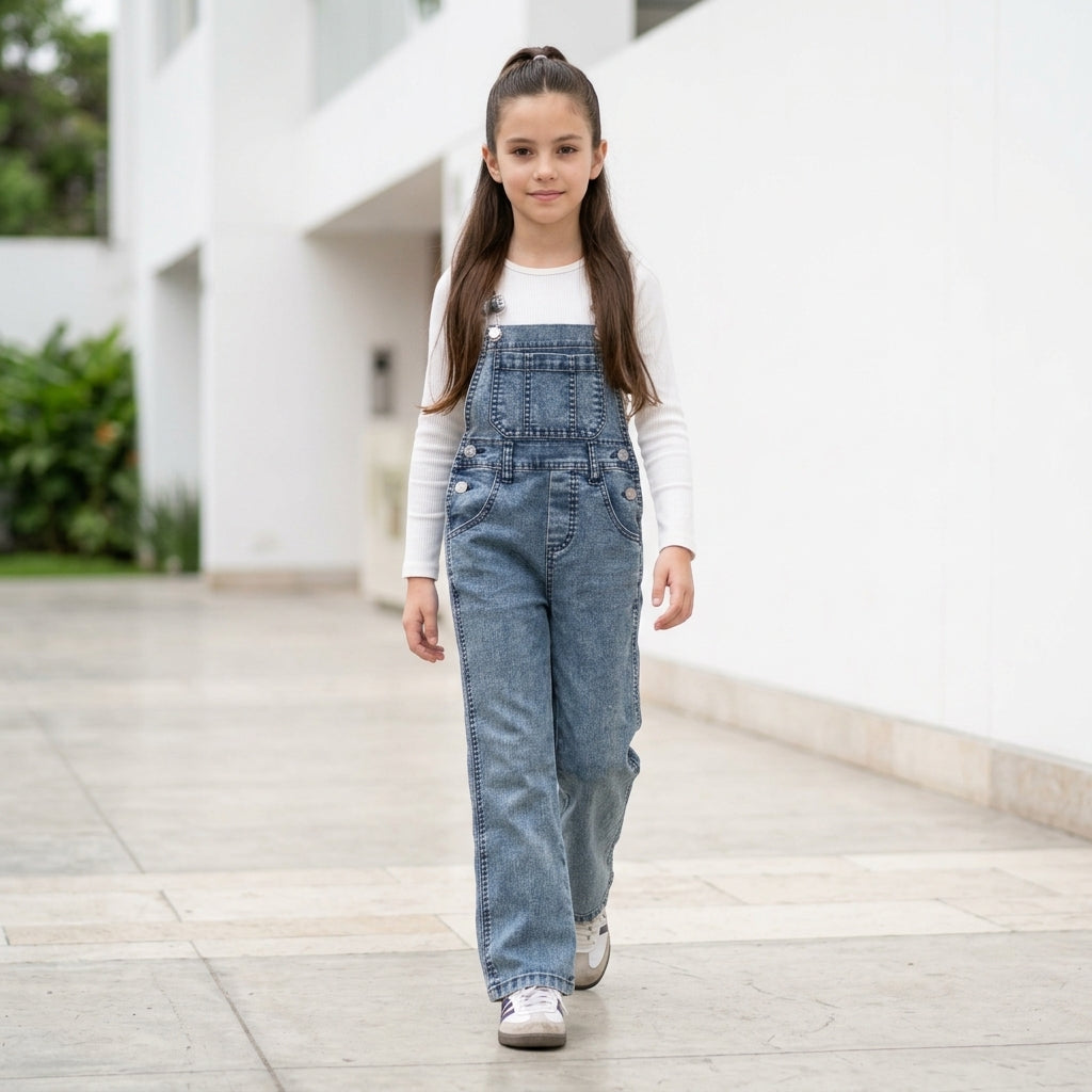 Overol Jardinera Palazo para Niñas - Denim Jean