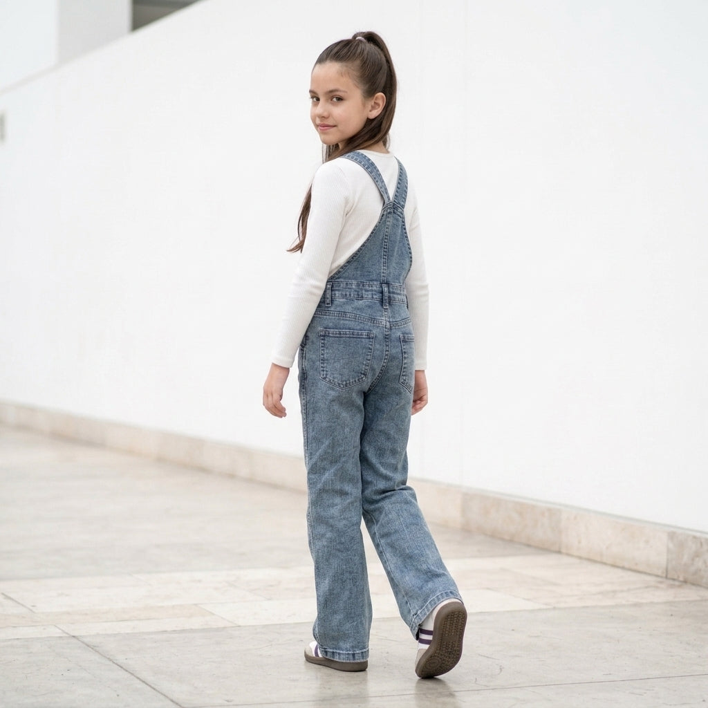 Overol Jardinera Palazo para Niñas - Denim Jean
