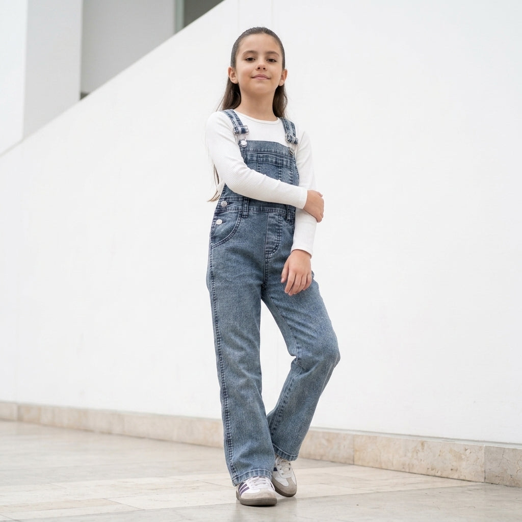 Overol Jardinera Palazo para Niñas - Denim Jean