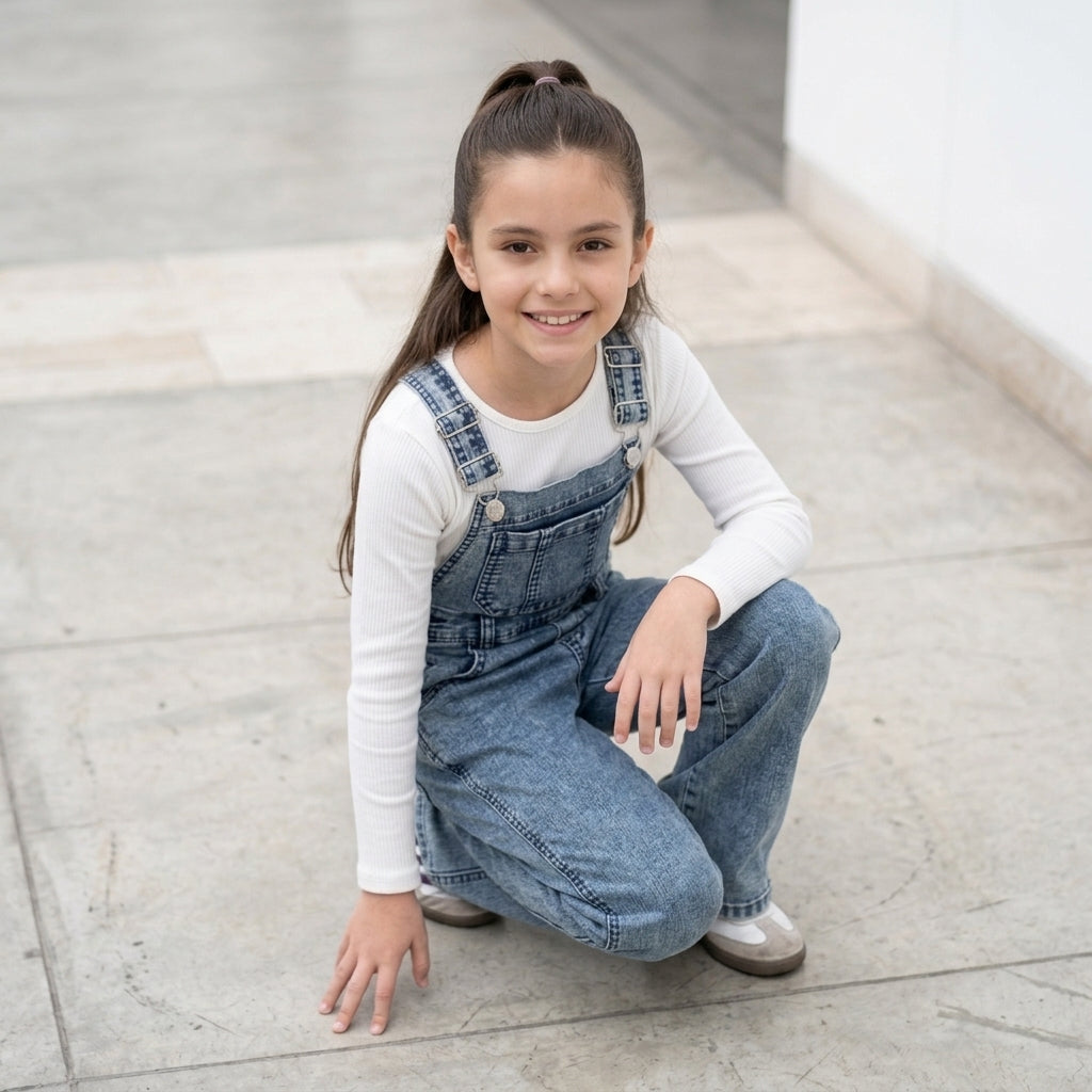 Overol Jardinera Palazo para Niñas - Denim Jean