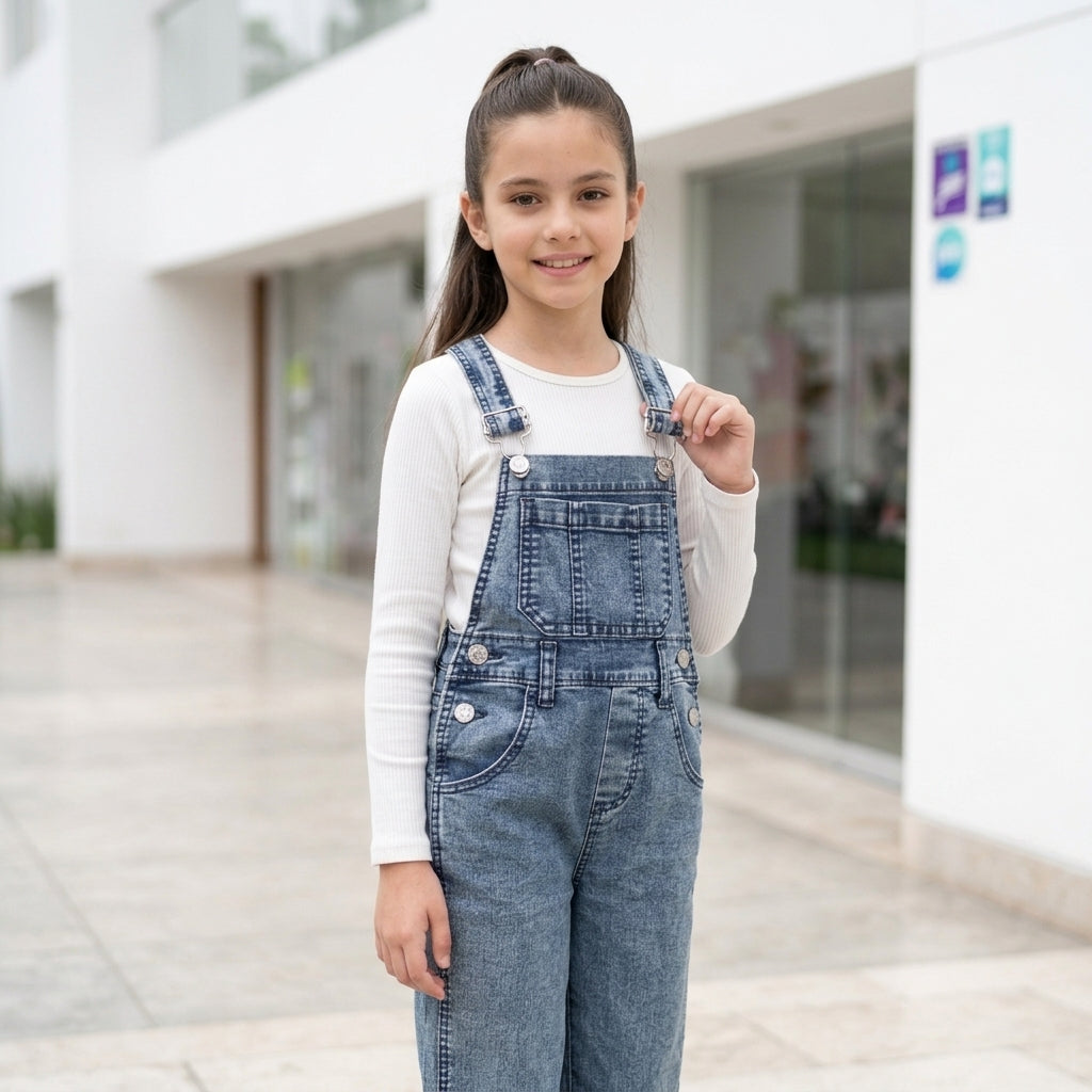 Overol Jardinera Palazo para Niñas - Denim Jean
