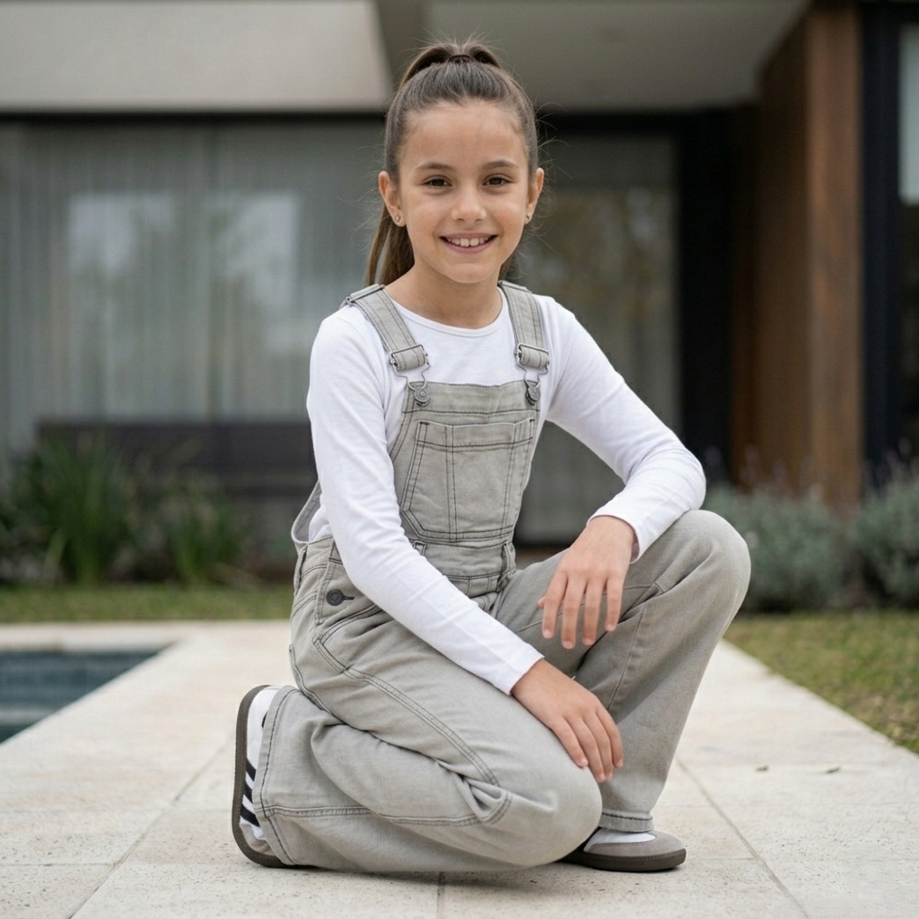 Overall denim niña gris sin manga – Angela Kids Perú