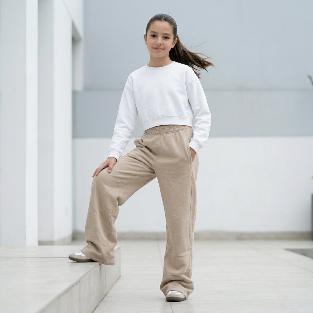 Pantalón Palazzo Wide Leg French Terry Niña (Arena)