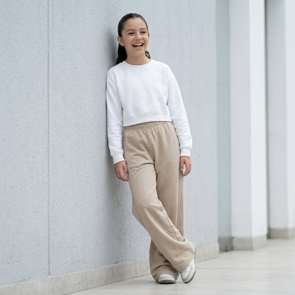 Pantalón Palazzo Wide Leg French Terry Niña (Arena)