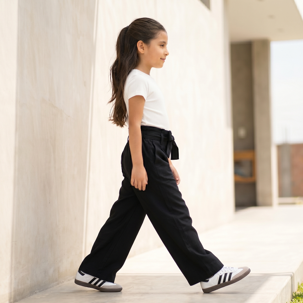 Palazzo niña lino negro amplio casual – Angela Kids