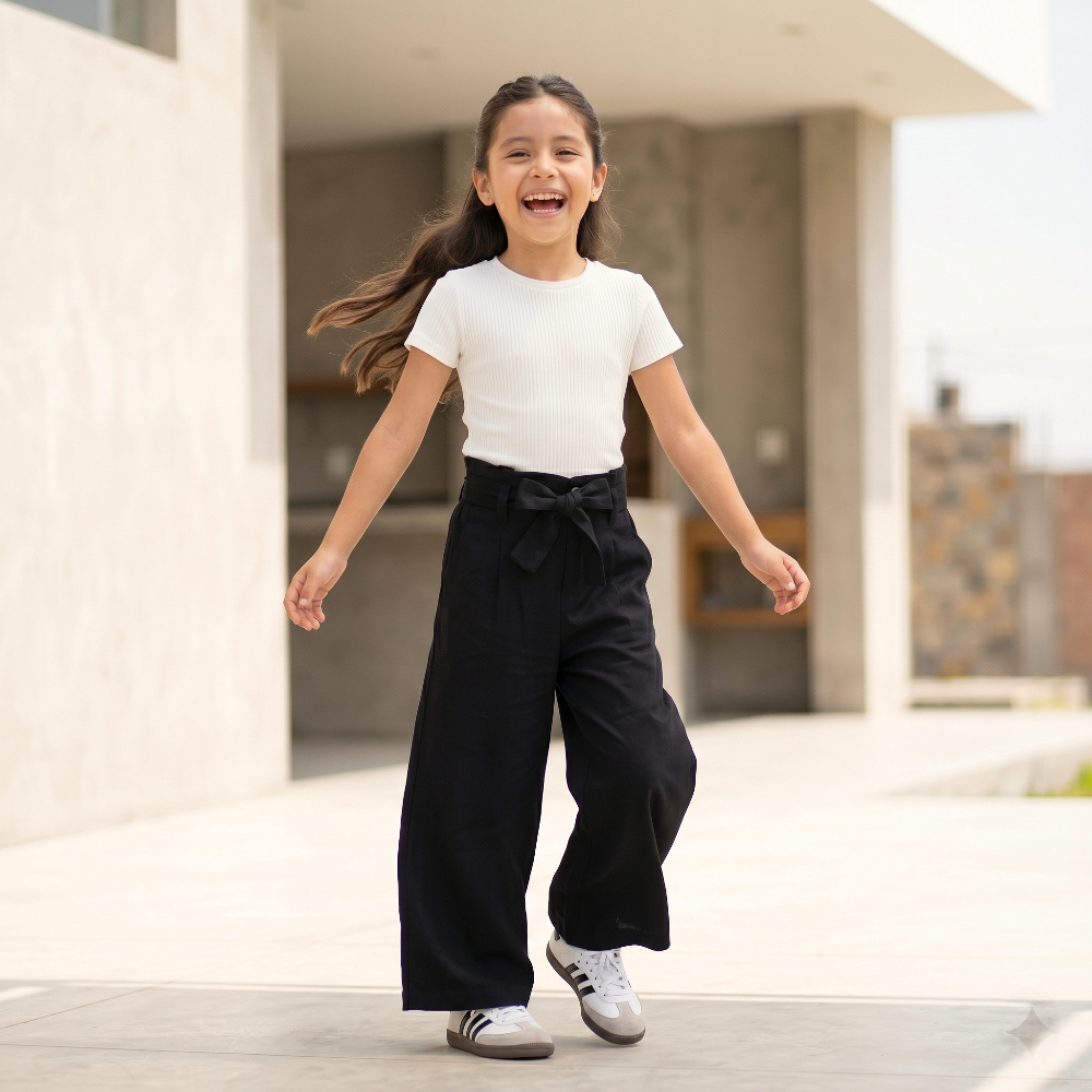 Pantalón palazzo lino niña negro – Angela Kids Perú