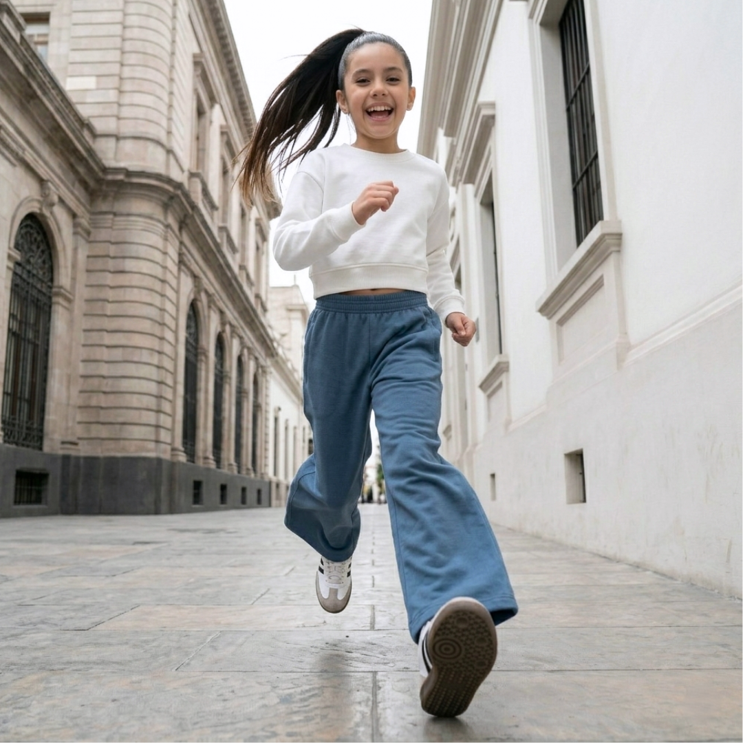 Pantalón palazzo wide leg niña azul acero algodón tallas 6 a M – Angela Kids