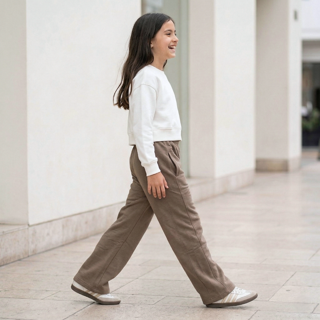 Pantalón palazzo wide leg niña beige algodón tallas 6 a M – Angela Kids