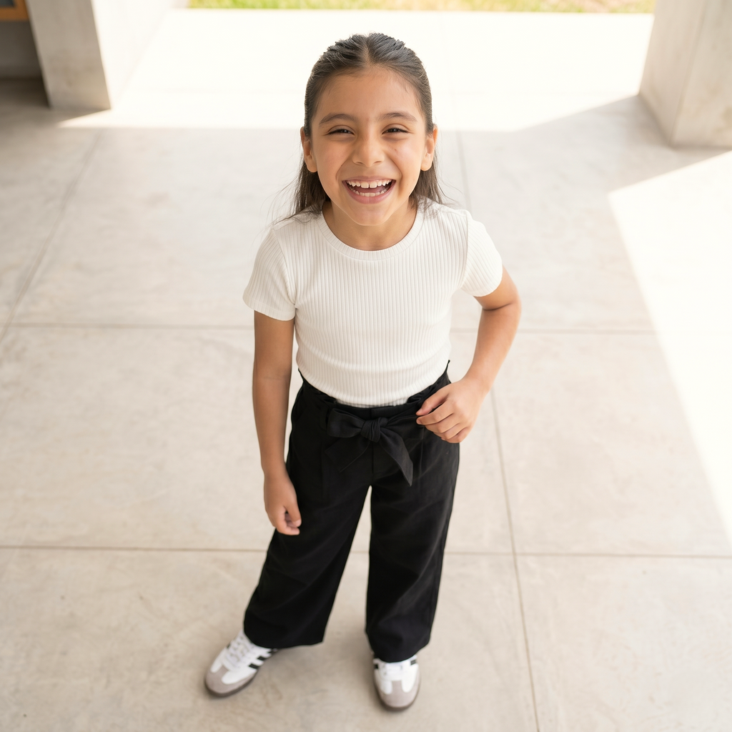 Pantalón wide leg lino niña negro ropa Angela Kids Perú