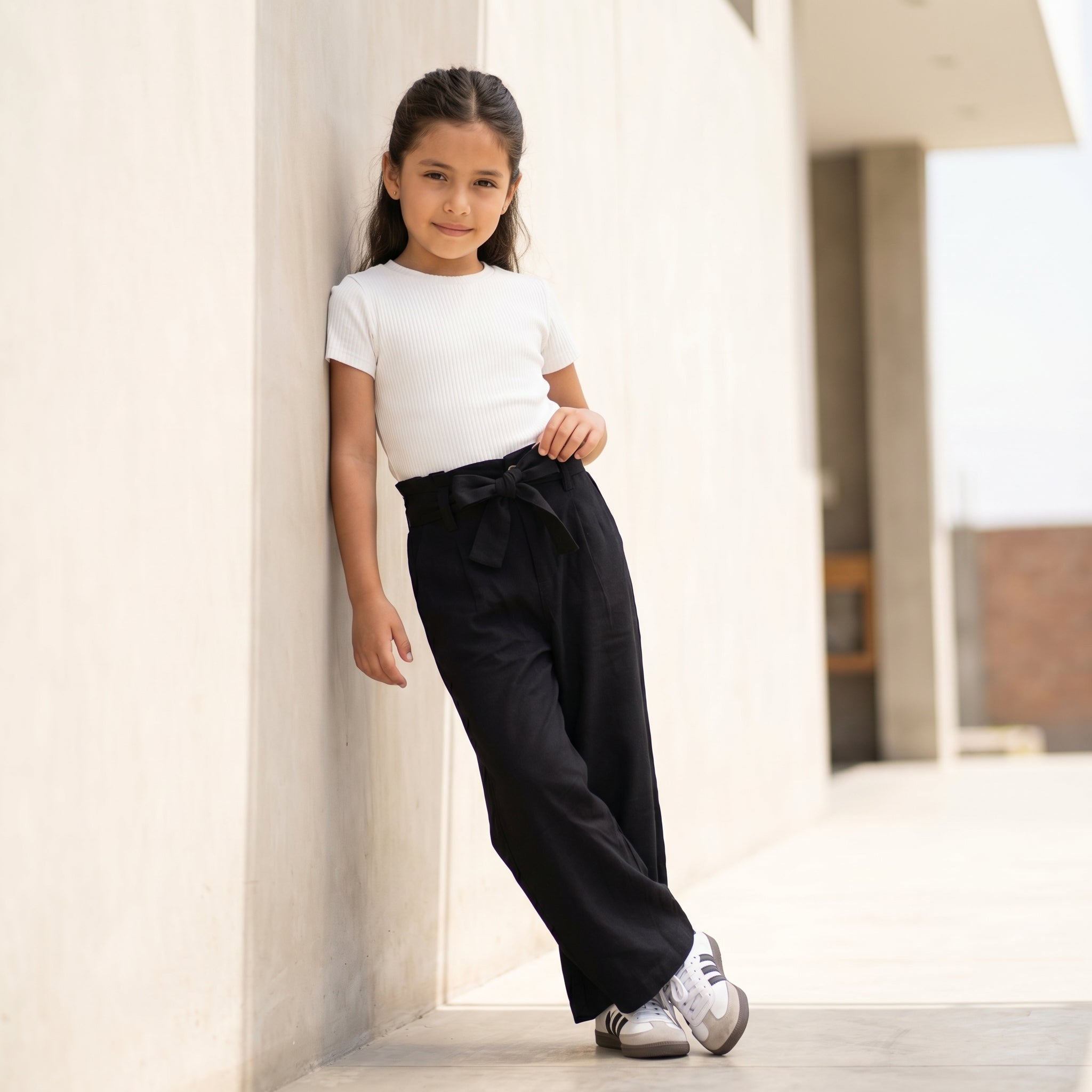 Pantalón wide leg lino niña negro ropa Angela Kids Perú