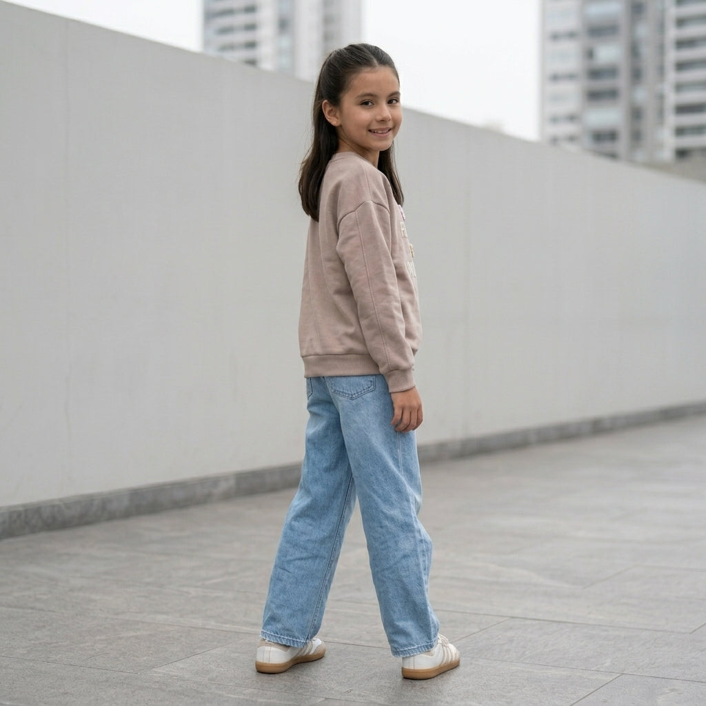 Polera algodón French Terry para Niñas- Beige