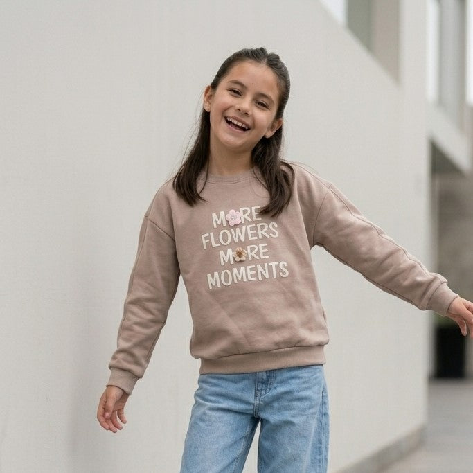 Polera algodón French Terry para Niñas- Beige