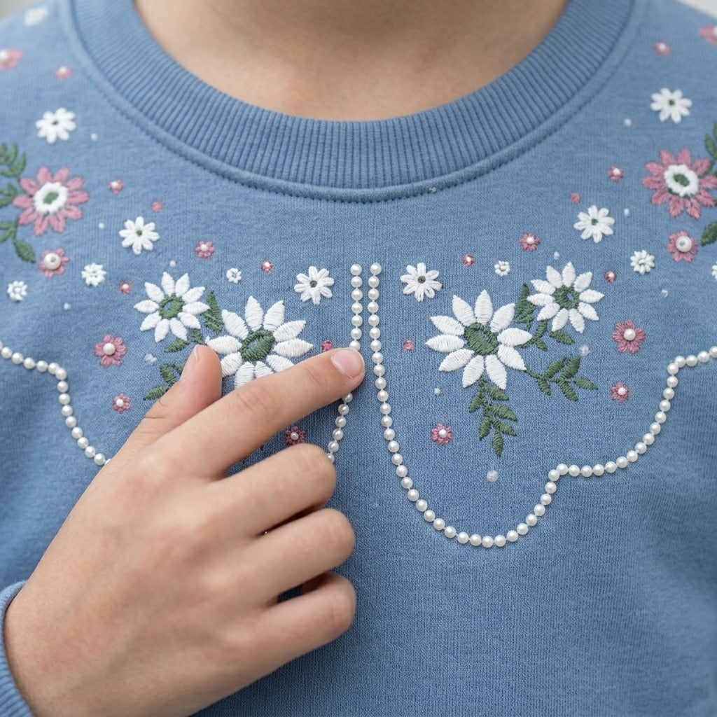 Polera Celeste Bordada Niña - Celeste