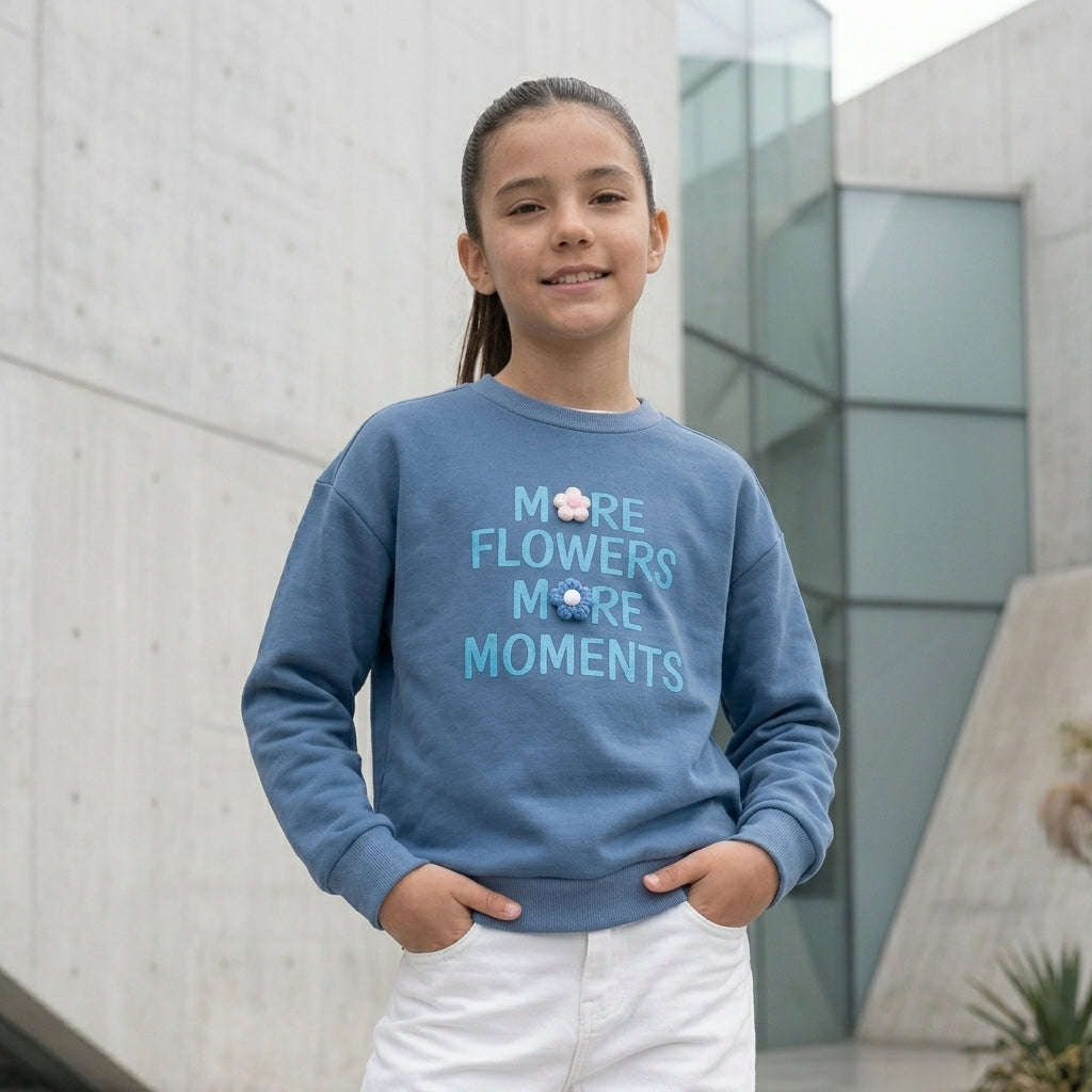 Polera algodón French Terry para Niñas- Acero