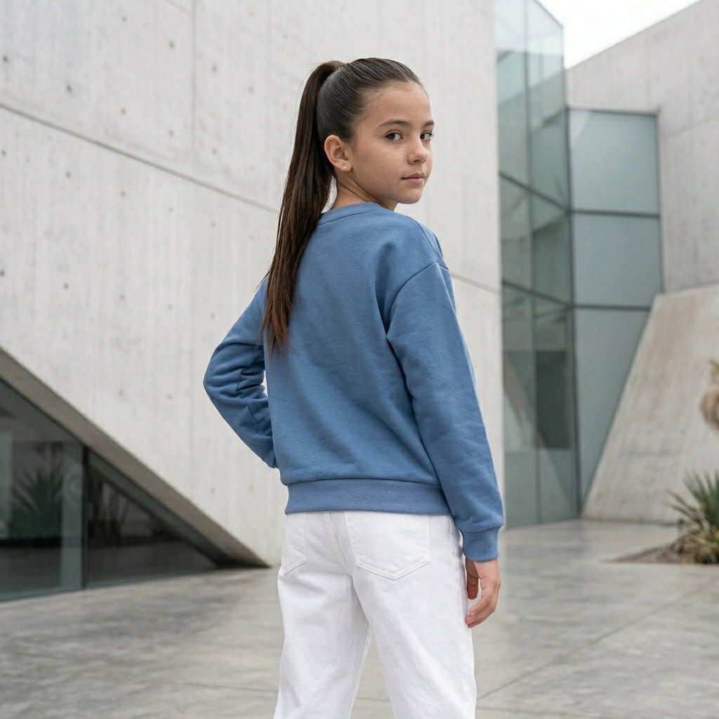 Polera algodón French Terry para Niñas- Acero