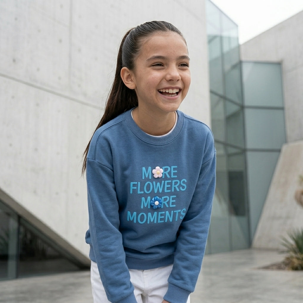 Polera algodón French Terry para Niñas- Acero