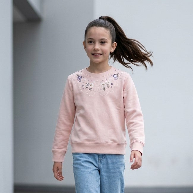 Polera Rosado Bordada Niña