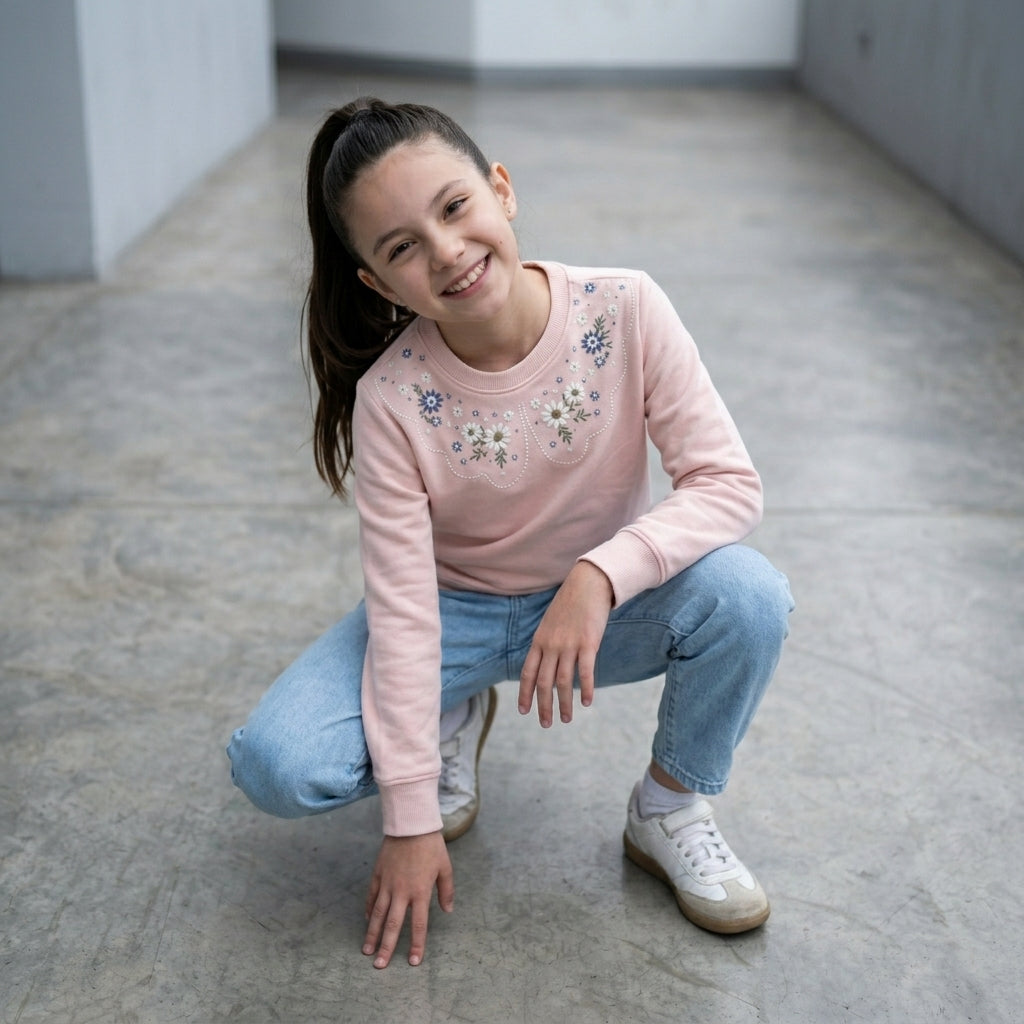 Polera Rosado Bordada Niña