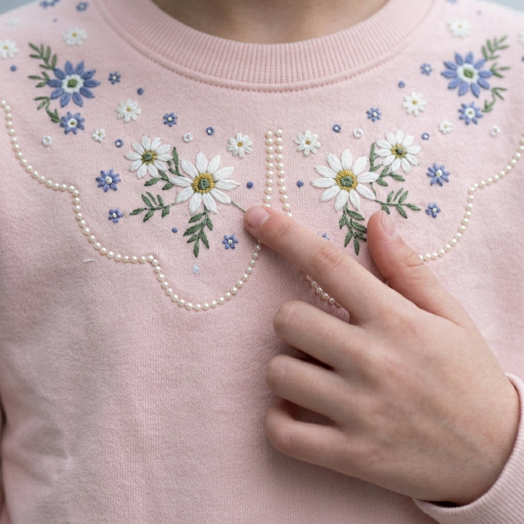 Polera Rosado Bordada Niña