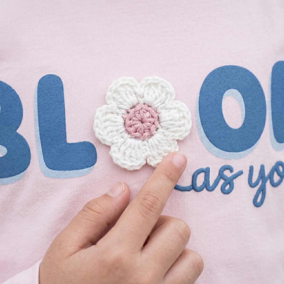 Polo Niña Algodón Manga Larga Rosa Estampado Bloom con Flor 3D