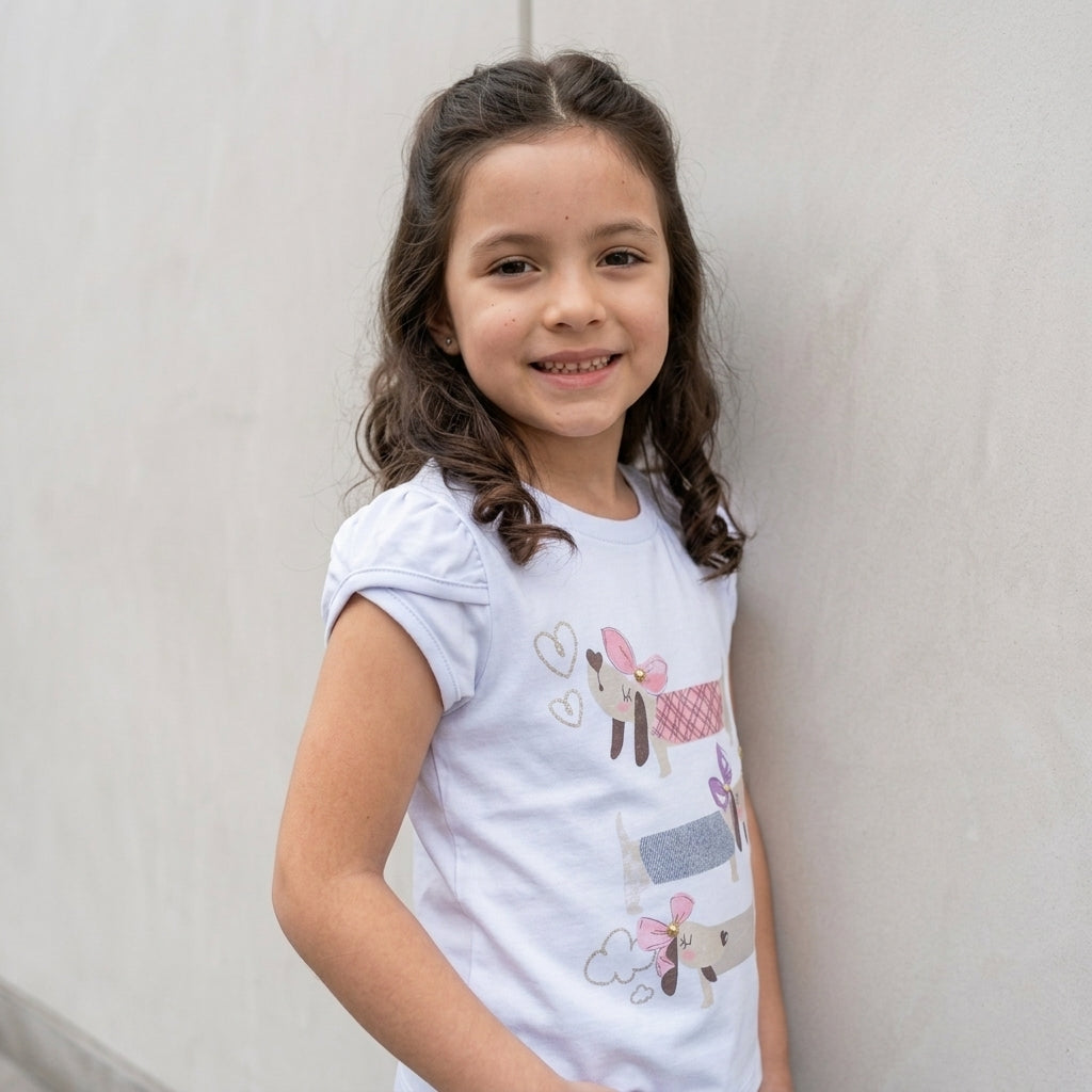 Polo de Algodón para Niña con Manga Tulipán - Celeste