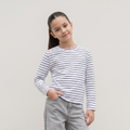Polo Niña Algodón Manga Larga Rayas Blanco y Azul con Botones