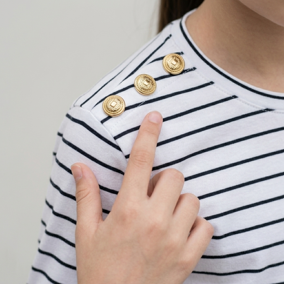 Polo Niña Algodón Manga Larga Rayas Blanco y Azul con Botones