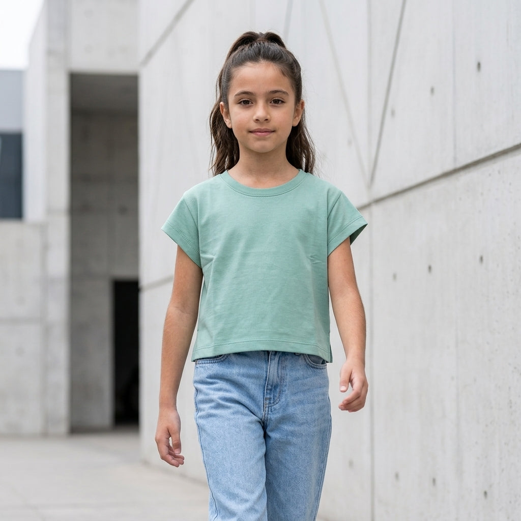 Polo Crop Niña 100% Algodón Manga Corta (Verde Menta)