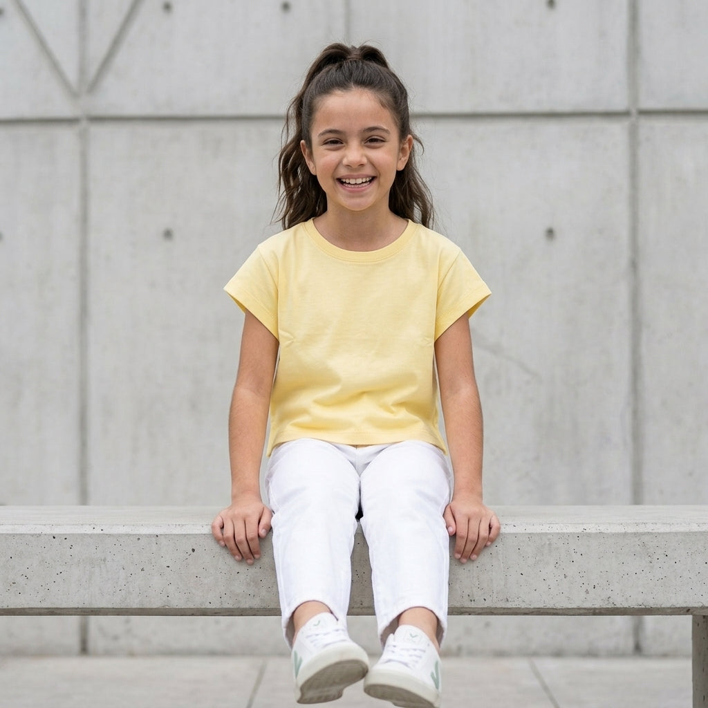 Polo Crop Niña 100% Algodón Manga Corta (Amarillo Limón)