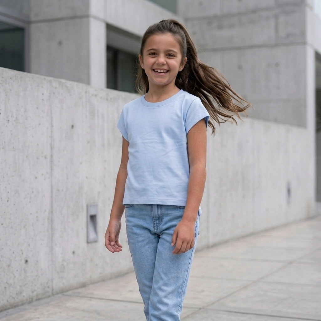 Ropa niña algodón peruano polo celeste baby tallas 6 a 14 — Angela Kids