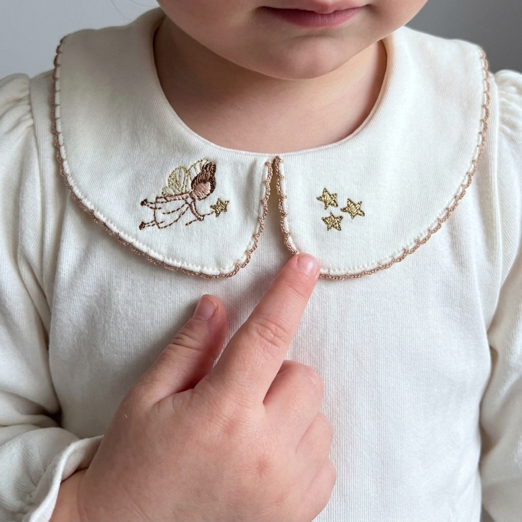 Polo Niña Algodón Manga Larga Cuello Peter Pan Bordado Hada (Ivory/Cocoa)