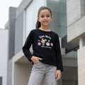 Polo Manga Larga para Niña Negro con Flores Bordadas